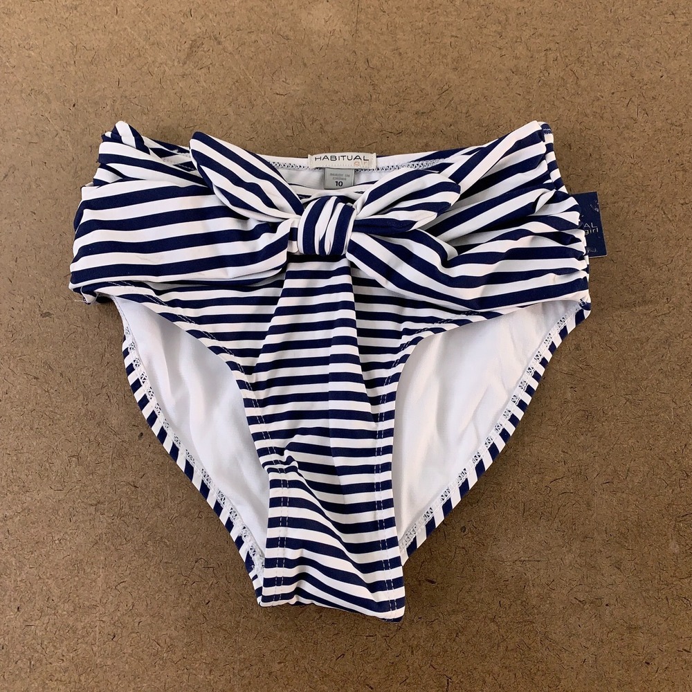 Habitual Girls Size 10 Navy White Striped Knot Front Bikini Bottom NWT